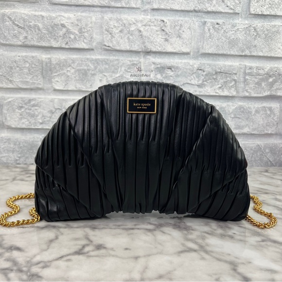 Kate Spade Patisserie Pleated 3d Croissant Clutch In Black - Picture 1 of 13